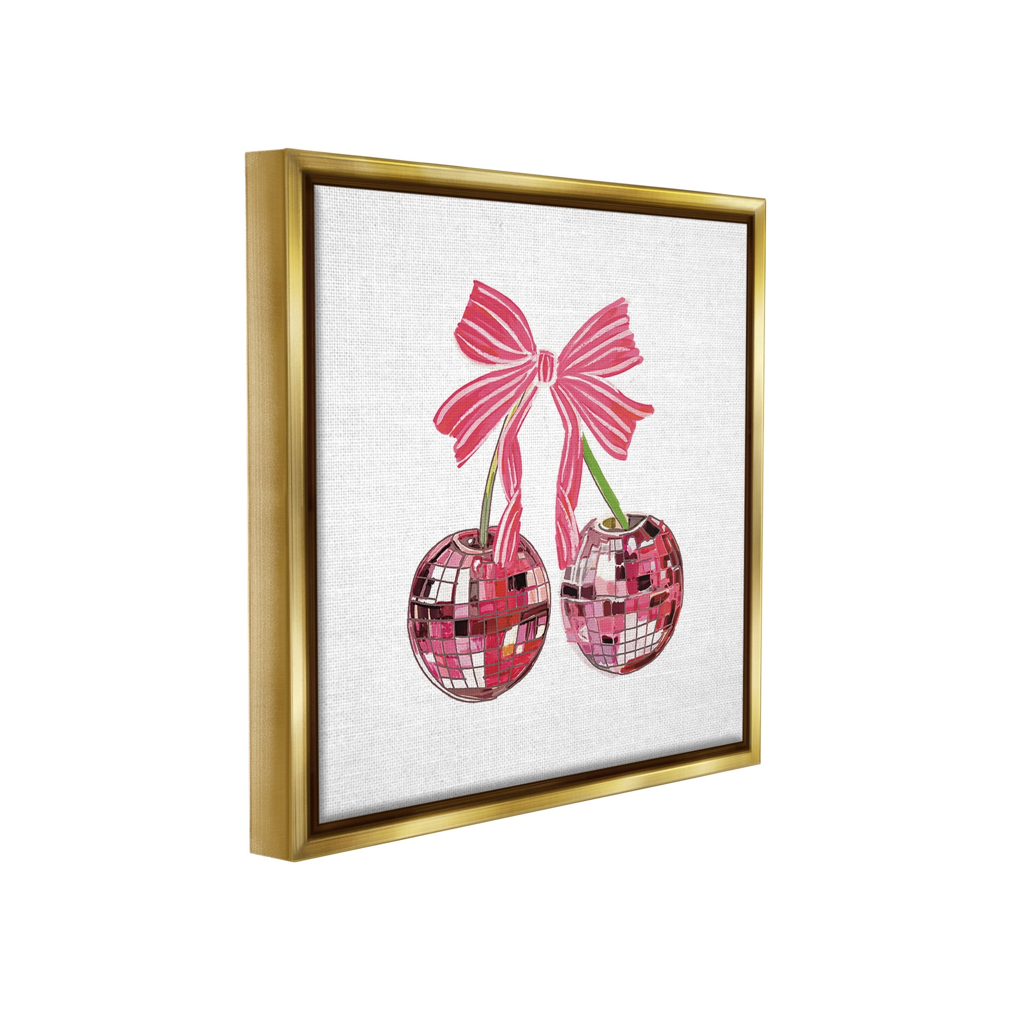Stupell Industries Cherries & Striped Bow Food & Beverage Painting Gold Floater Framed Canvas Art Print Wall Art, 25 x 25