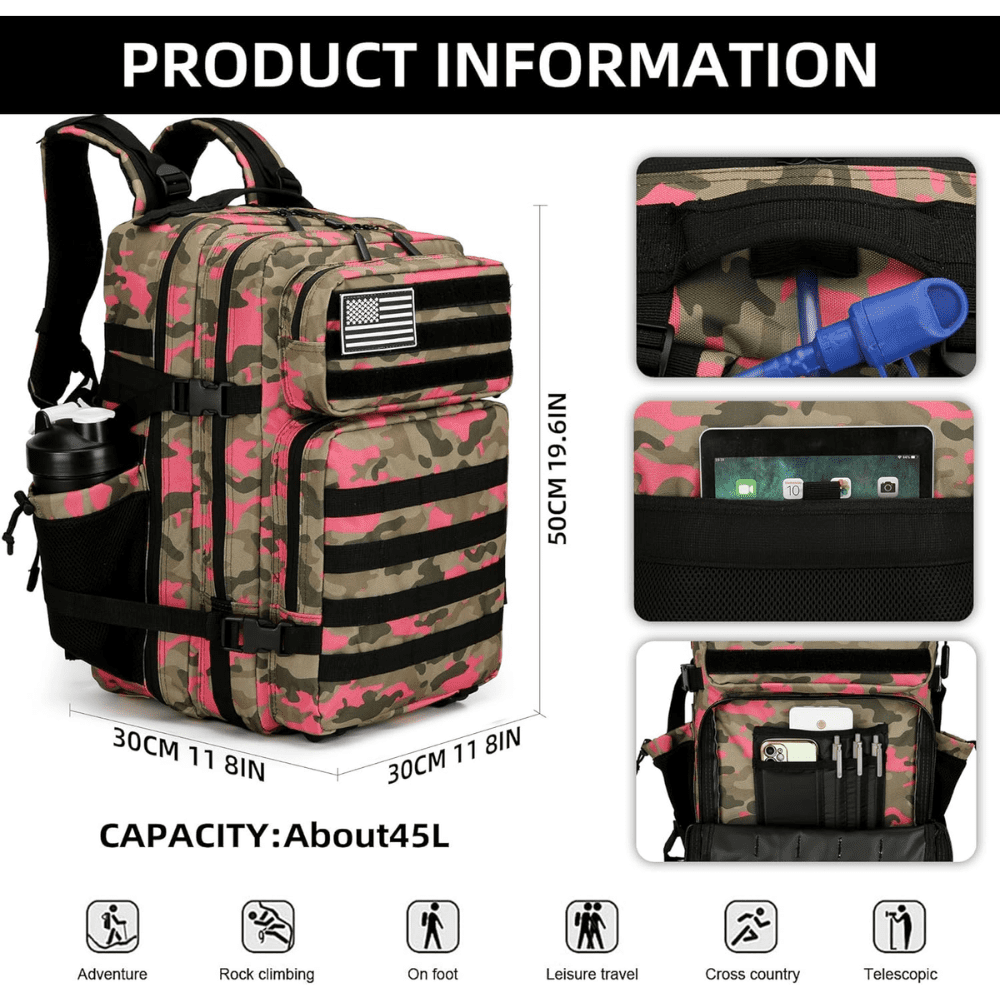 PAKNADA 45L Tactical Backpack,900D Oxford Waterproof Material For Outdoor Hiking Camping & Travel Bag