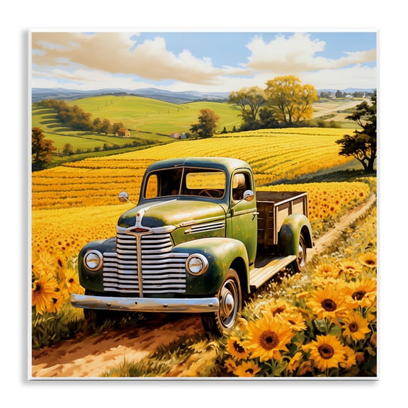 Stupell Industries Truck Through Sunflower Field Landscape & Nature Painting Unframed Art Print Wall Art, 12 x 12