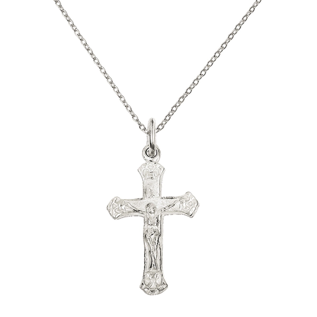 Sterling Silver Crucifix Cross Pendant Necklace 18 inch Chain 