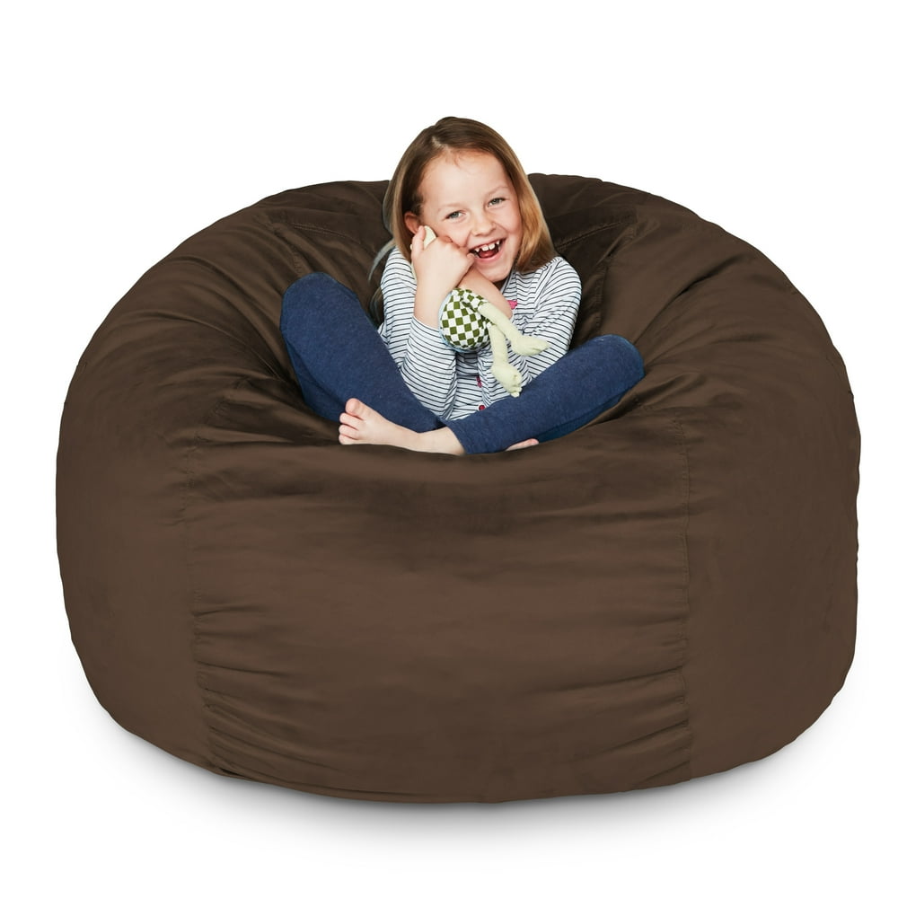 Lumaland Luxury 3-Foot Bean Bag Chair with Microsuede Cover Brown, Machine Washable Big Size 