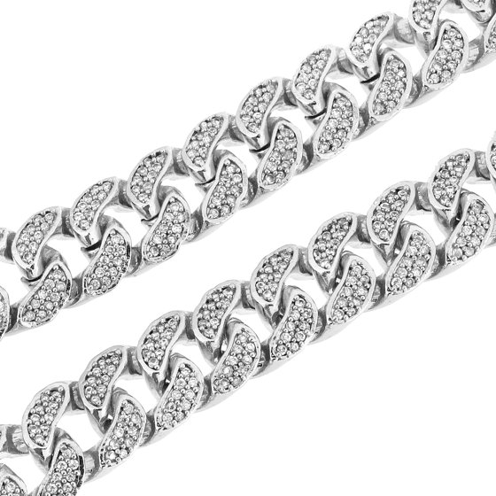 Master of Bling Mens 20 Inch 14k White Gold Finish 11MM Thick Miami