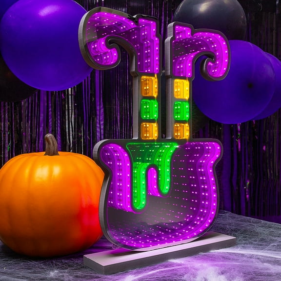 15" Halloween Witch in Cauldron Plastic Infinity Light