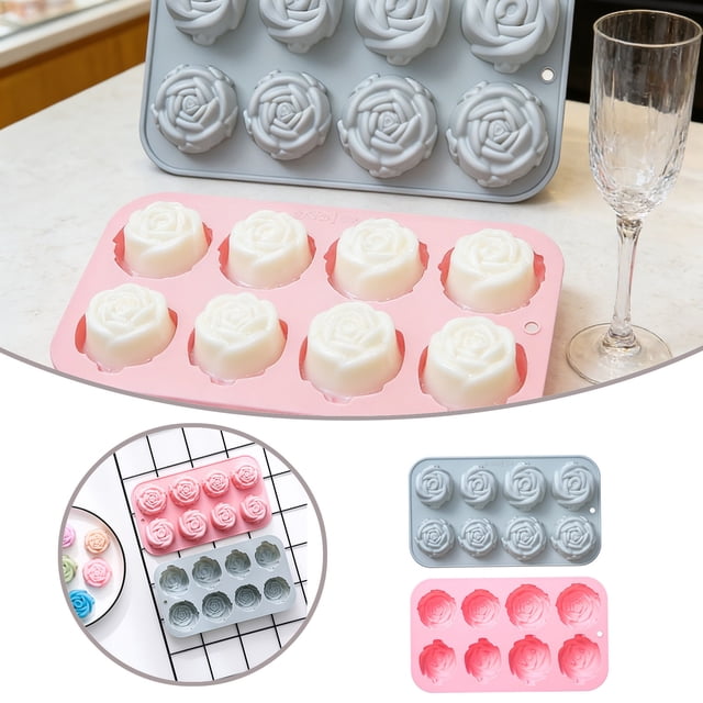 Molde de silicona con forma de rosa de 8 cavidades para chocolate, caramelos, jabón, resina y manualidades