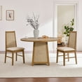 thumbnail image 3 of SICOTAS Solid Wood 3-Piece Small Round Dining Table Set for 2, Mid-Century Modern Natural Rattan 47" Kitchen Table with 2 Upholstered Dining Chairs for Kitchen, Dining Room, or Living Room, 3 of 11