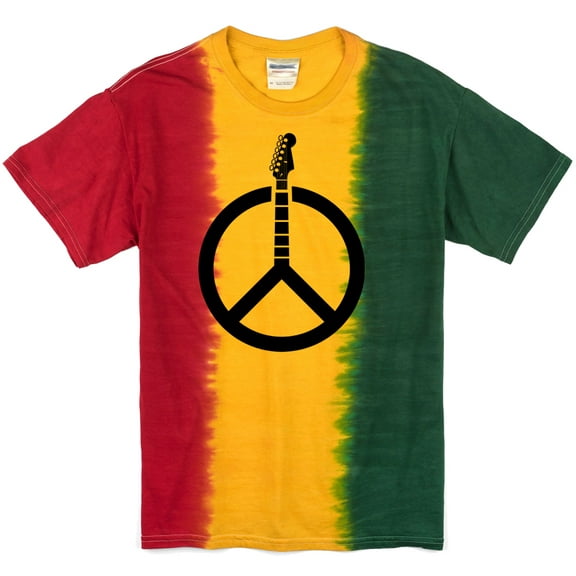 Guitar Peace Sign Tie Dye Tee Shirt - Rasta, 2XL