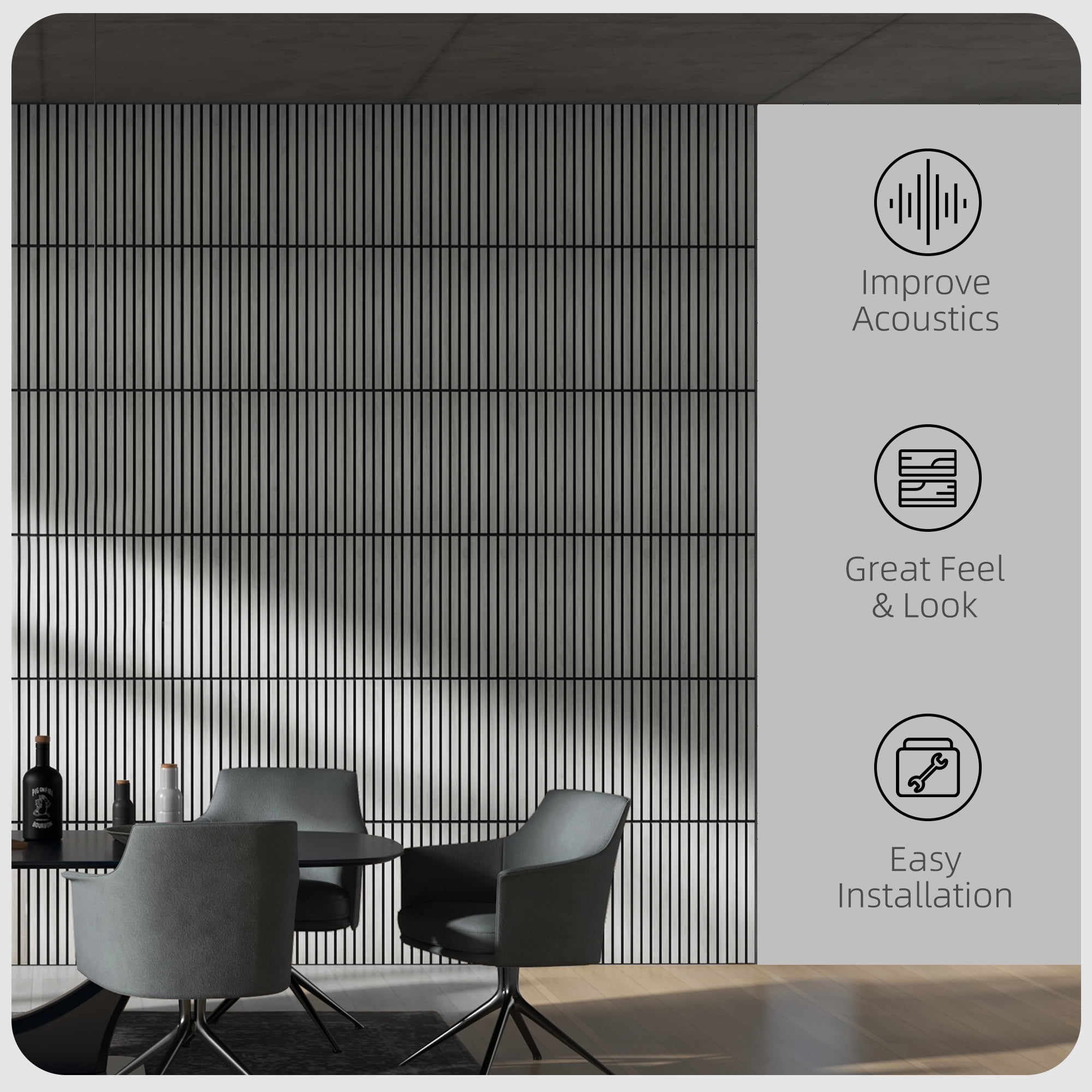 HOMCOM 24" x 24" 4 Pack Wood Wall Panels for Sound Absorbing, Acoustic Wood Panels for Interior Wall Decor, Ceiling, Gray