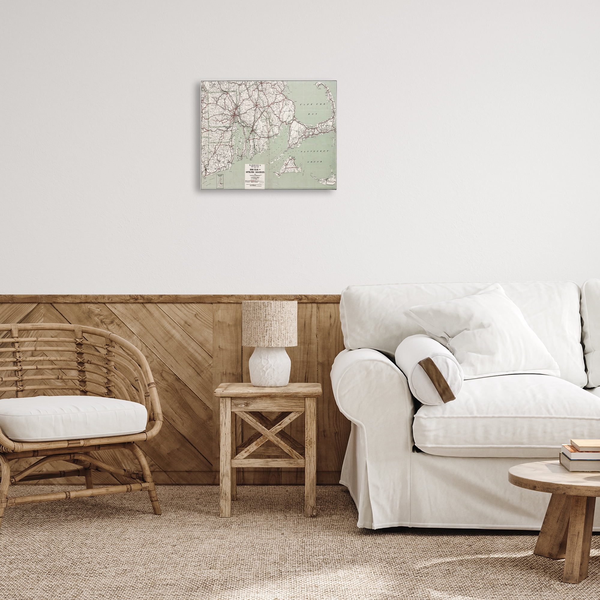 Stupell Industries Cape Cod & RI Map Cities & Countries Painting Wrapped Canvas Art Print Wall Art, 20 x 16