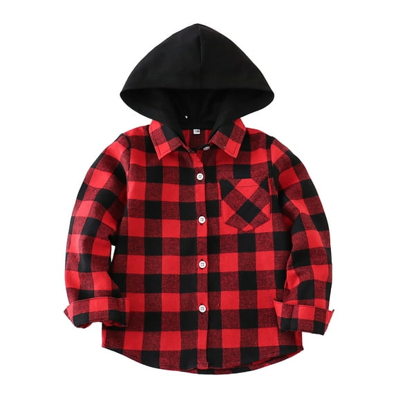 Kogui Boys Flannel Shirt Toddler Kids Boys Girls Flannel Hooded Plaid Shirt Button Baby Clothes Size 7-8 (Red,7-8 Years)