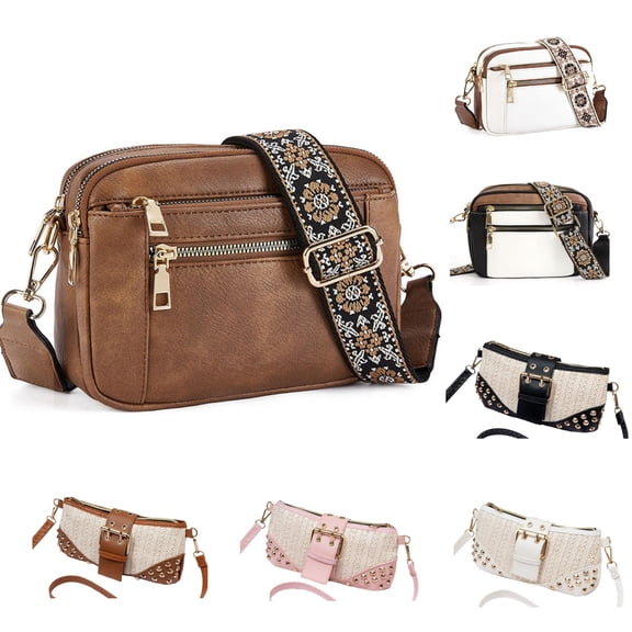JGTDBPO Crossbody Bags for Women, Vintage Boho Print Shoulder Bag with Wide Adjustable Strap and Zipper for Daily Travel Brown