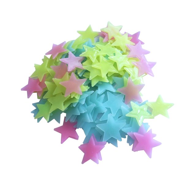100 pegatinas de pared de copo de nieve fluorescentes que brillan en la oscuridad para dormitorio de niños, parche luminoso de estrella de plástico fluorescente