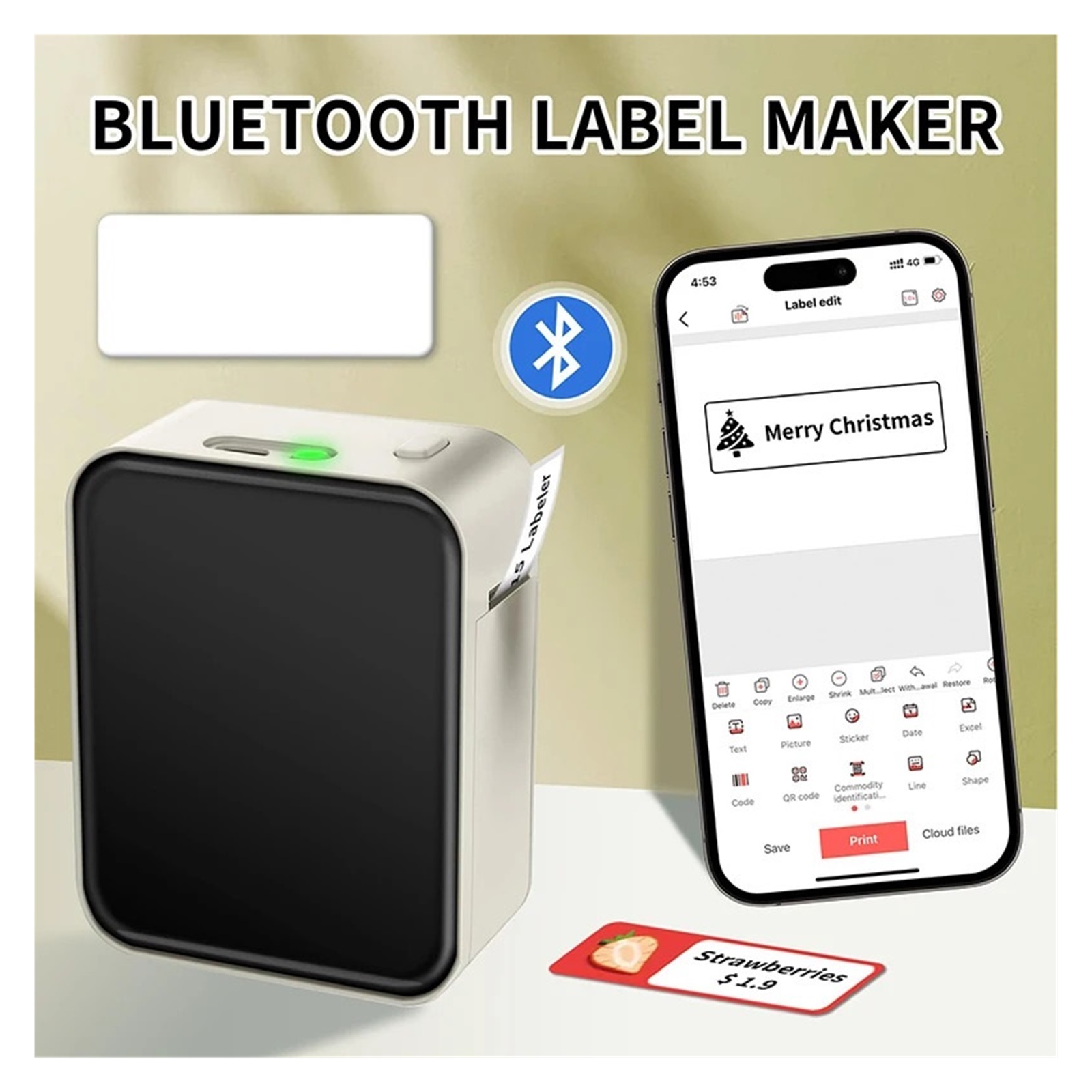 Mini Portable Thermal Printer Wireless Bluetooth Label Tag Maker for Home Office Labeling Sticker