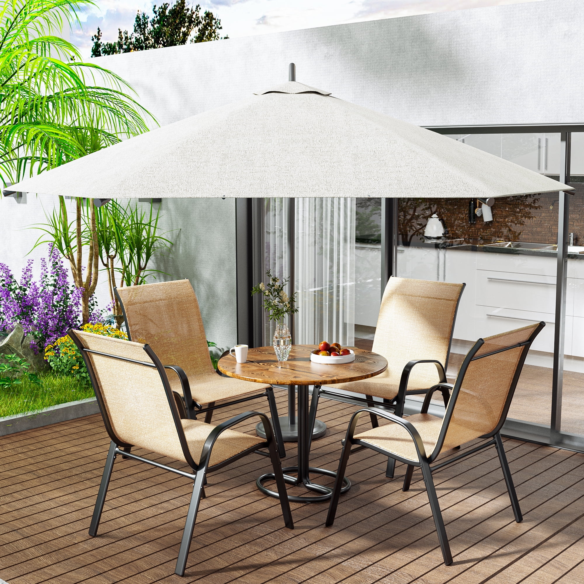 Tolead Outdoor Patio Dining Arm Chairs - Set of 4, Brown