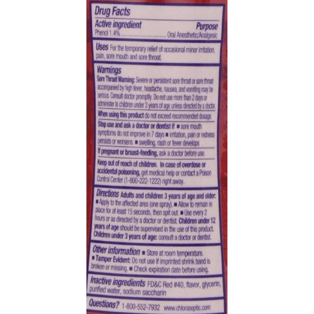 Chloraseptic Oral Pain Reliever, Sore Throat Spray, Cherry, 6oz, 4-Pack