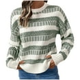thumbnail image 2 of Aueoeo Women's Striped Knit Sweaters Fall Winter Crew Neck Long Sleeve Casual Sweater Pullover Tops Army Green L, 2 of 6