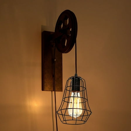 Retro Industrial Wall Light Rusty Wheel Pulley Sconce Wall Lamp Fixture(Bulb Not Included)