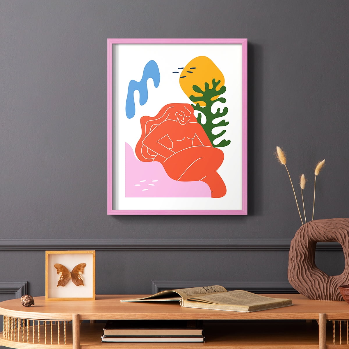Matisse CDXLIX in Pink Solid Wood Framed Print No Nail Hanging