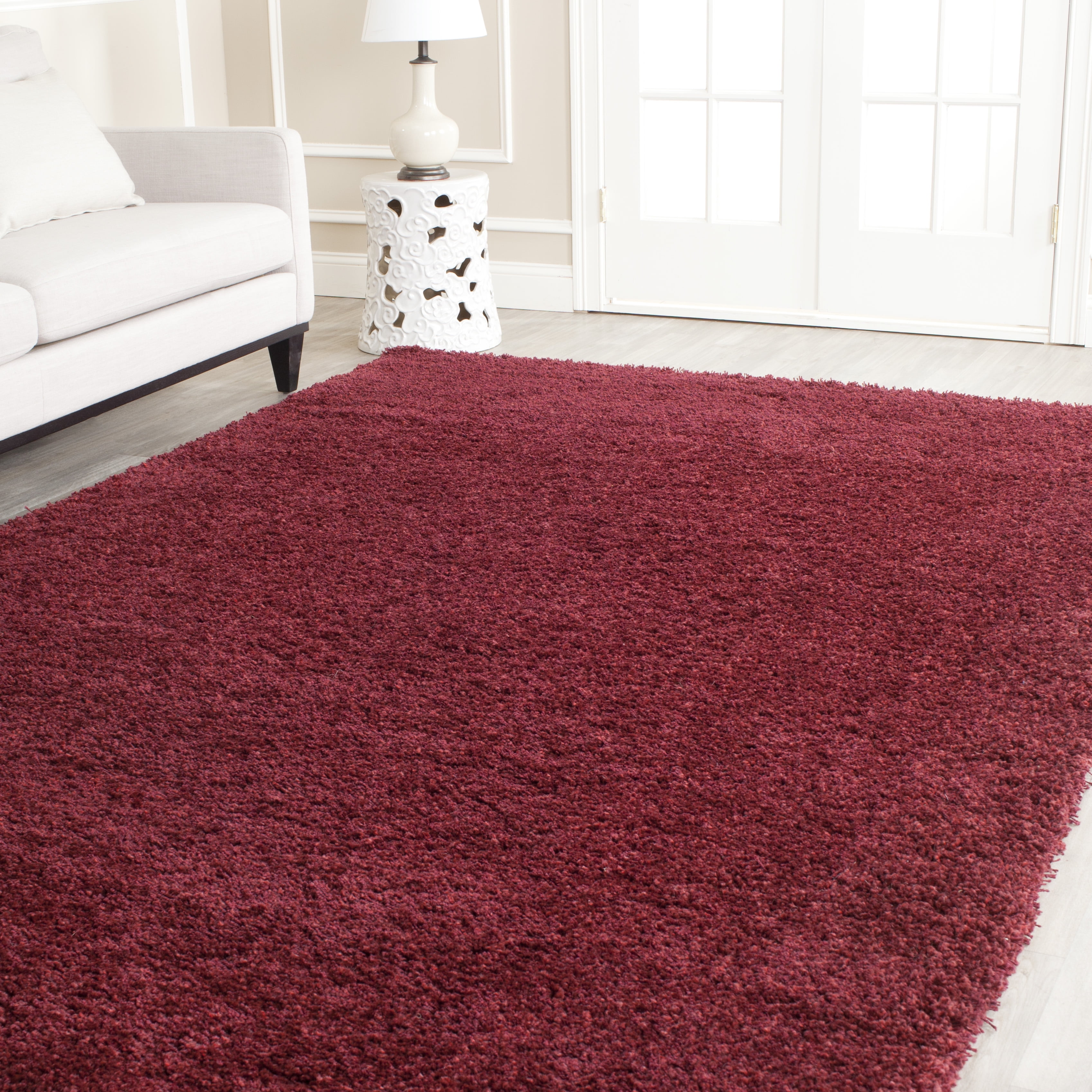 SAFAVIEH California Solid Plush Shag Area Rug, Maroon, 6'7" x 9'6