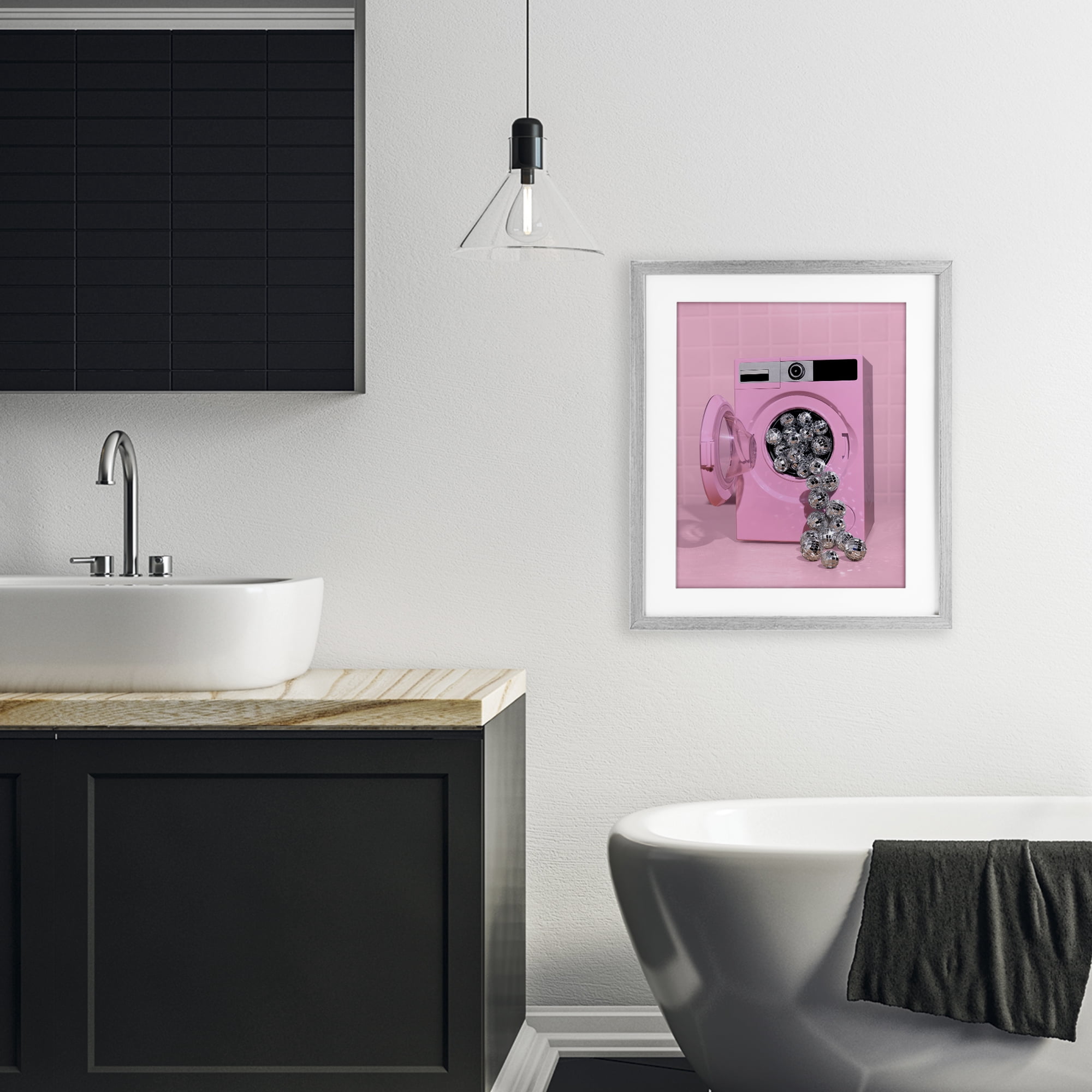 Stupell Industries Disco Laundry Machine over Pink Gray Framed Print Under Glass, design by LISH Creative