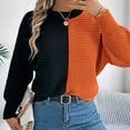 thumbnail image 5 of Amidoa Long Sleeve Sweaters for Women Crochet Fall Orange Lightweight Colorblock Pullover Sweaters Womens Sweaters M, 5 of 8