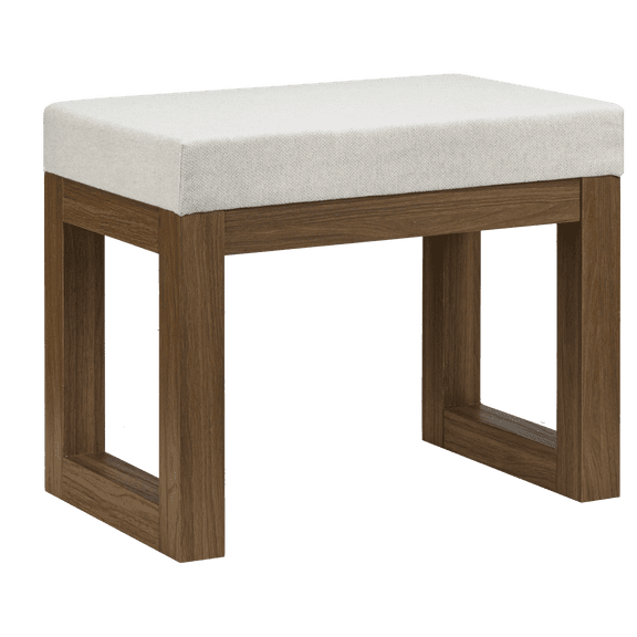 Bouclair Walnut Wood and Bouclé Fabric Upholstered Accent Bench