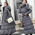 thumbnail image 3 of Quilted Jacket Women's Extended Length Coat Women's Over-the-knee Loose Cold-proof Warm Thickened Hooded Down Jacket Thermal Warm Winter Outerwear Long Puffer Jacket, 3 of 4