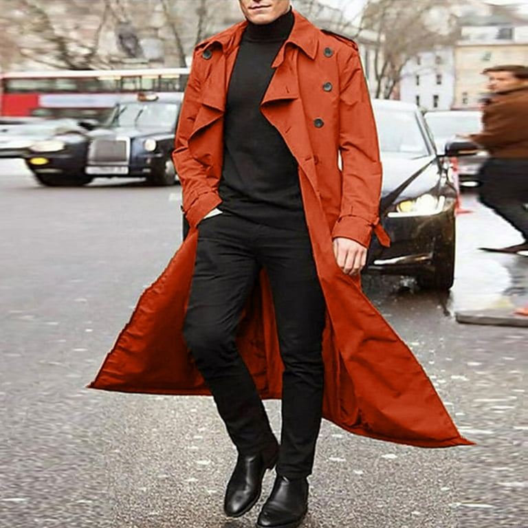 Men s Autumn And Winter Station Coat Long Trench Coat Double All Weather Jackets for Men Coats Belt Loose Water Mens Jacket 3xl Men Hooded Jackets Young Way Jacket Walmart