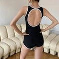thumbnail image 4 of Women One Piece Swimsuits Sports Adjustable Strap Bathing Suit Color Block Open Back Swimwear with Boy Shorts (M, Black), 4 of 6