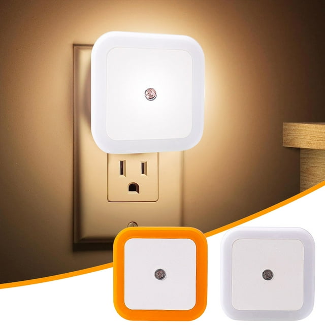 Dimmable LED Night Light Plug Into Wall Auto On/Off Light Sensor Warm White Energy Efficient Compact Design Round & Square Shape AC Powered Bathroom Stairway Corridor
