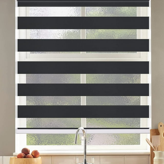 LUCKUP Cordless Zebra Blinds Roller shades for window Day and Night Blind Dual Layer Light Filtering Shade Light Control Room Darkening Horizontal Window Treatment 38" W X 72" H, Black