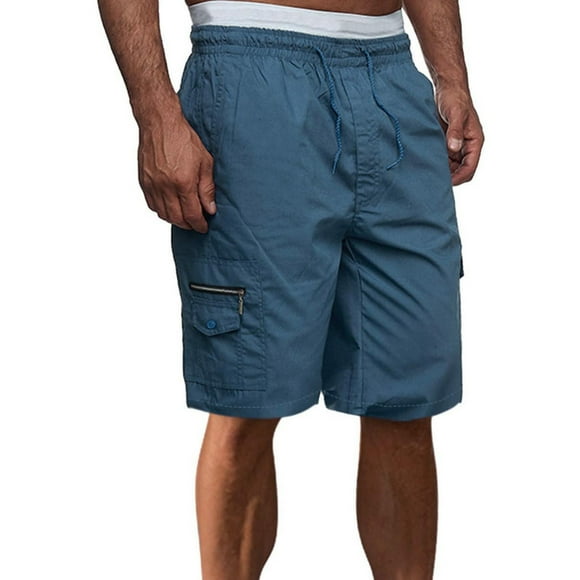 pstuiky Pantalones cortos cargo para hombre, Pantalones cortos rectos de cintura elástica con bolsillos sólidos informales para hombre Pantalones cortos cargo