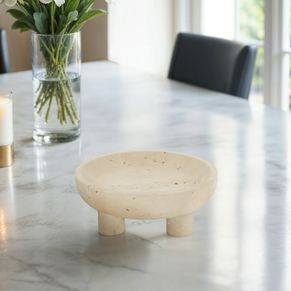 10" Tan Travertine Footed Bowl, Stone
