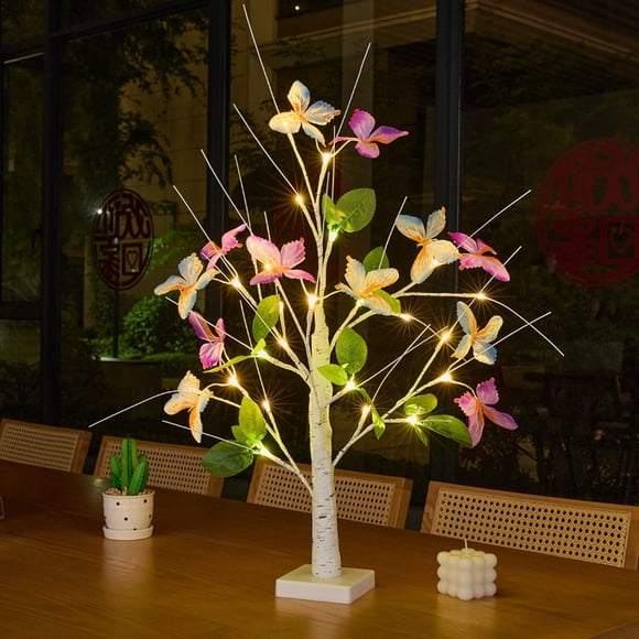 Lámpara Decorativa con Forma de Hoja de Orquídea Mariposa - Luz Ambiental de Plástico Blanco de 43 Cm (16,93 Pulgadas) para Dormitorio, Patio y Sala de Estar | Funciona con Pilas o Usb