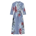 thumbnail image 5 of Pisexur Robes d'Invité de Mariage pour Femmes 2024 Mode Boho Imprimé Floral Robe Maxi Décontractée Fluide Manches Courtes Col en V Robe de Retour à la Maison Tunique à Boutons Robe de Cocktail à Cordon Grande Taille P-4TG, 5 of 5