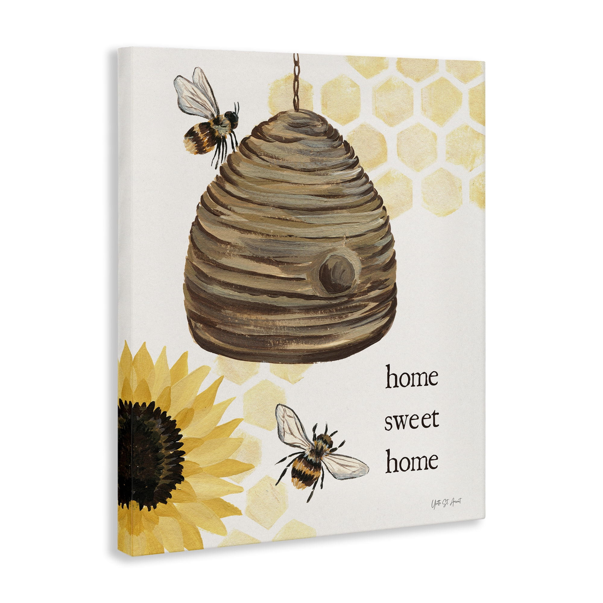 Stupell Industries Sweet Home on Honeycomb Botanical & Floral Painting Gallery Wrapped Canvas Art Print Wall Art, 36 x 48