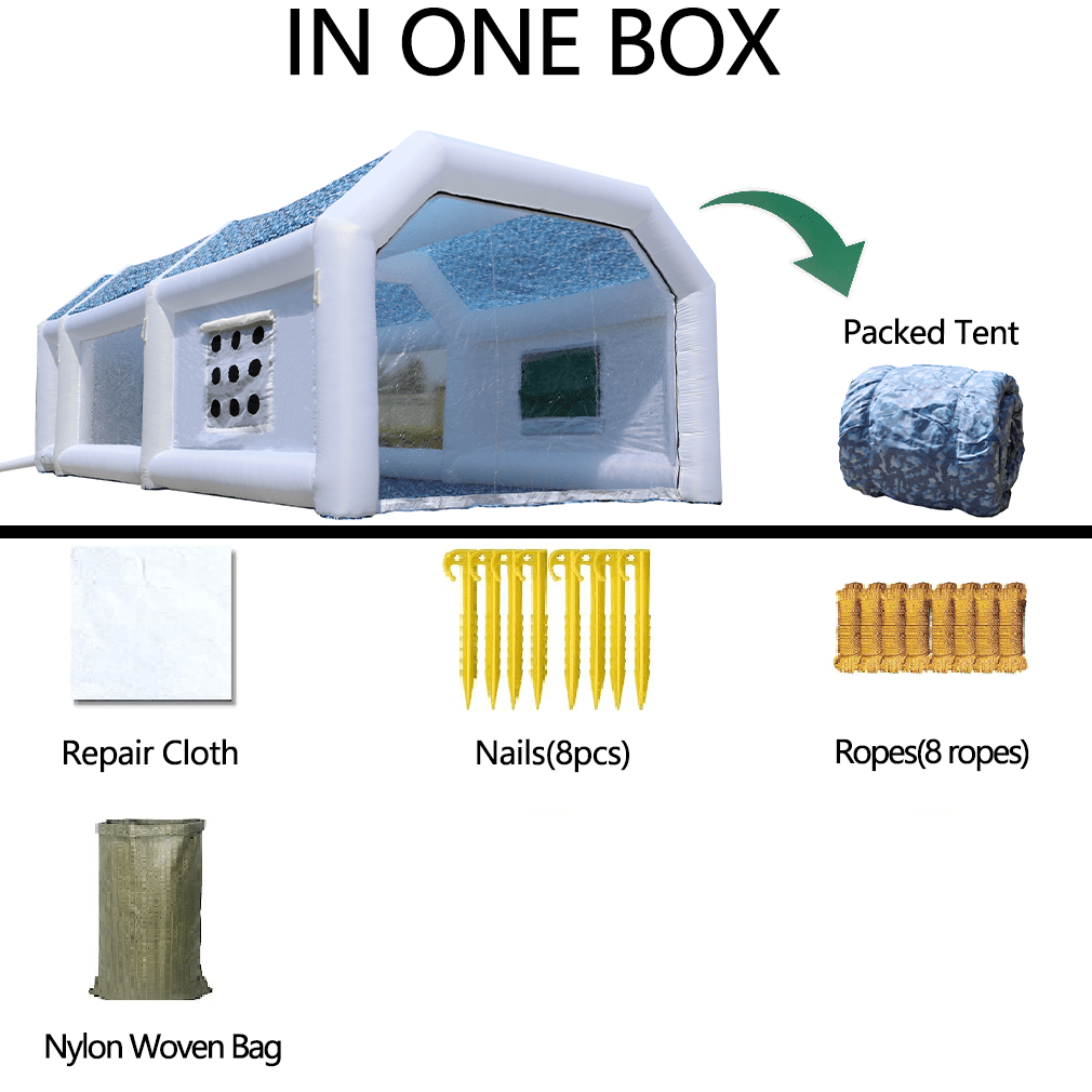 WGIA Inflatable Paint Booth 28x15x10FT Fashion Color Scheme (White + Camo) Inflatable Spray Booth with Filter System Portable Car Paint Booth for Car Parking Tent Workstation