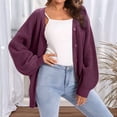 thumbnail image 5 of Women Chunky Knit Cardigan Long Sleeve V Neck Button Up with Pocket Sweater Coat for Fall and Winter Purple XXXL, 5 of 8