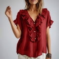 thumbnail image 5 of Ihhxva Women Cotton Tops Loose Fit Summer V-Neck Ruffle Blouse Casual Linen Top Flowy Boho Chic Beach Vacation Tunic S-2XL, 5 of 9