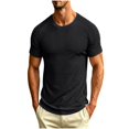 thumbnail image 3 of IhhxPro Men's Cotton Linen Short Sleeve Tee Ribbed Shoulder T-Shirt Breathable Slim Fit Crewneck M-3XL, 3 of 8