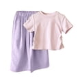 thumbnail image 2 of Amidoa Girls 2 Piece Outfits Summer Clothes Short Sleeve Cotton T-Shirt and Casual Shorts Kids Clothing Sets Purple Size 8, 2 of 5