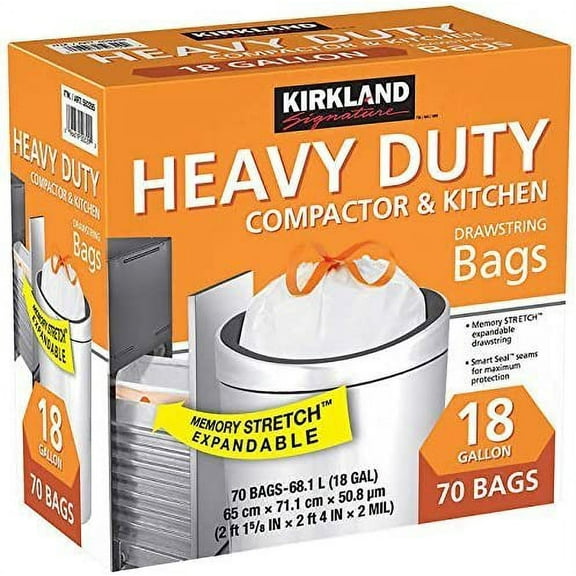 KIRKLAND SIGNATURE Compactor Kitchen Trash Bag with Gripping Drawstring Secure Full Size 2-Pack