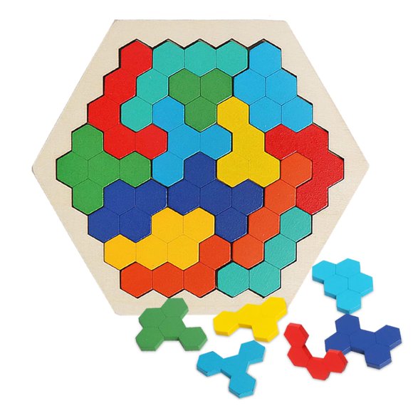 Wooden Puzzles for Kids,Brain Teaser Puzzles for Adults,STEM Montessori Educational Hexagon Puzzles Shape Pattern Block Family Games Portable Gift for All Ages Challenge