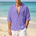 thumbnail image 2 of Lenpel Men's Button down Shirts Half Sleeve Deep V Neck Notched Collared Beach Vacation Shirts Casual Summer Tops with Pockets, 2 of 7