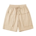 thumbnail image 5 of TEAJOPSUU Womens Solid Color Shorts Cotton Linen Blend Drawstring Multi Cargo Pockets Shorts Casual Summer Shorts Beige, 5 of 6