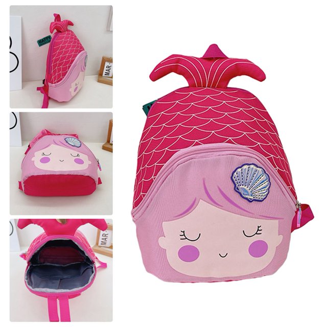 YOPTOP Sac à Dos Fille Enfant Sirène Dessin Animé Queue de Poisson Mignon Mini Sac d'École, fuchsia
