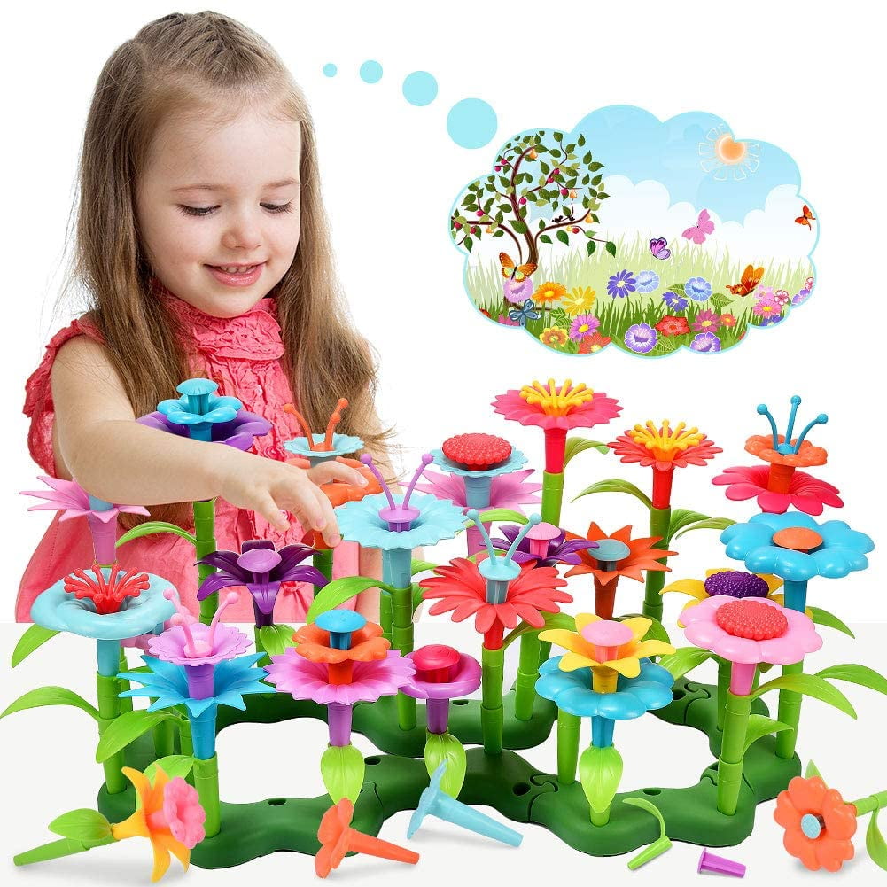 CUTE STONE 140PCS Flower Garden Building Toys for Girls w/Light & Music-Stacking Game Playset-Educational STEM Gifts 