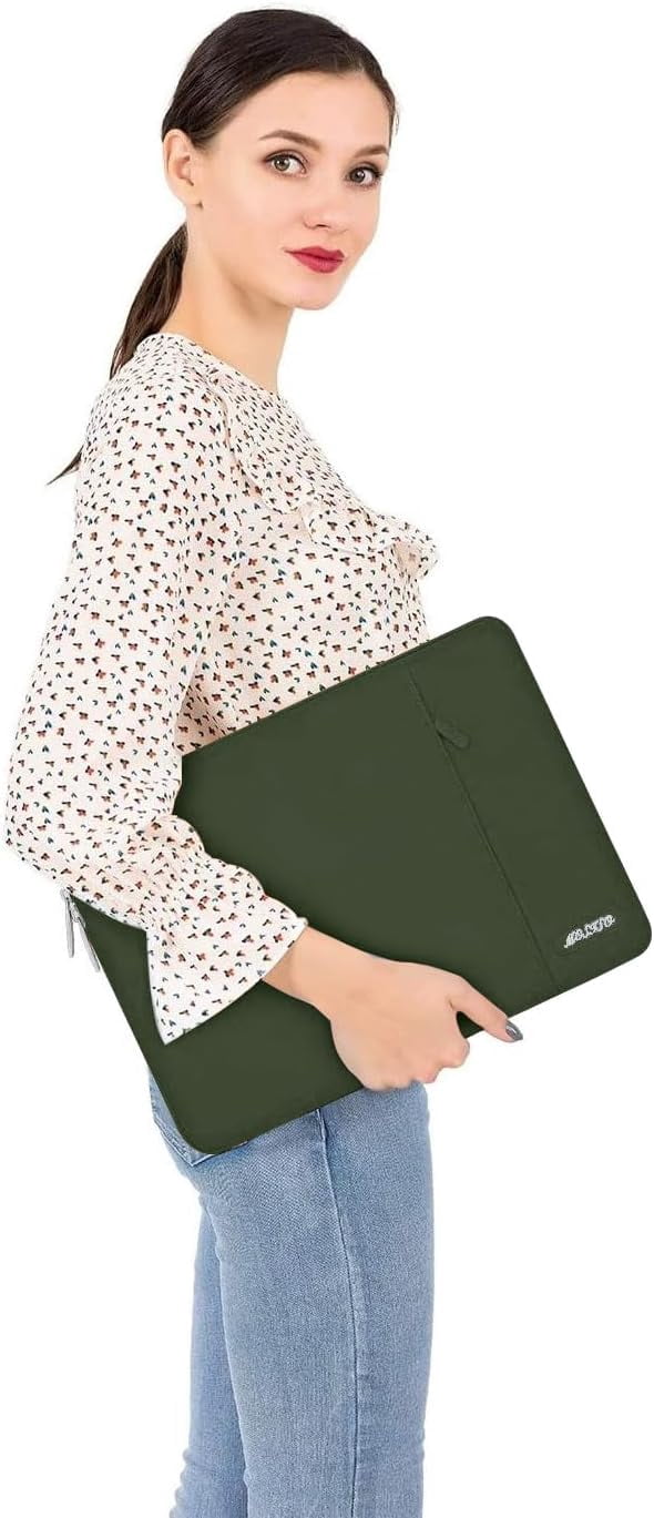 Mosiso Polyester Vertical Style Water Repellent Laptop Sleeve Case Bag Cover with Pocket for 13-13.3 Inch Notebook, MacBook Pro 14 inch M4 M3 M2 M1 Chip Pro Max 2024-2021, Army Green
