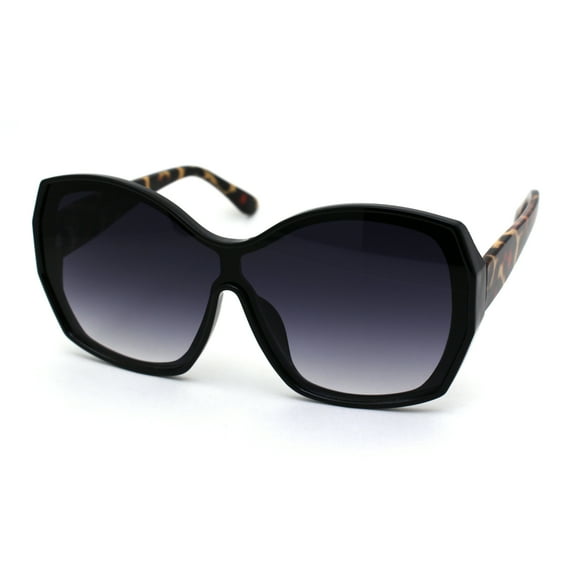 Womens Animal Print Mod Shield Butterfly Plastic Sunglasses Black Leopard Smoke