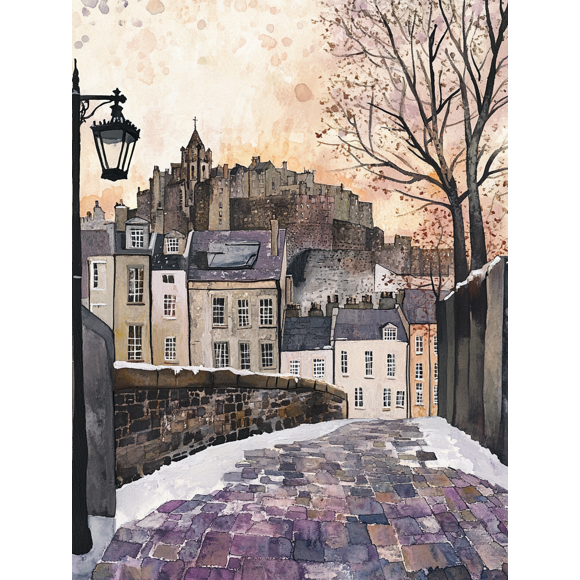 Edinburgh Castle Winter Street Scene Canvas Print/Painting, Suitable for Living Room, Bedroom, Office, Hallway, and Dining Room Decoration.