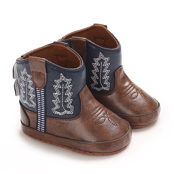 Infant Western-style Boots, Non-slip Rubber Sole Crib Shoes with Hook-and-loop Strap Blue 11